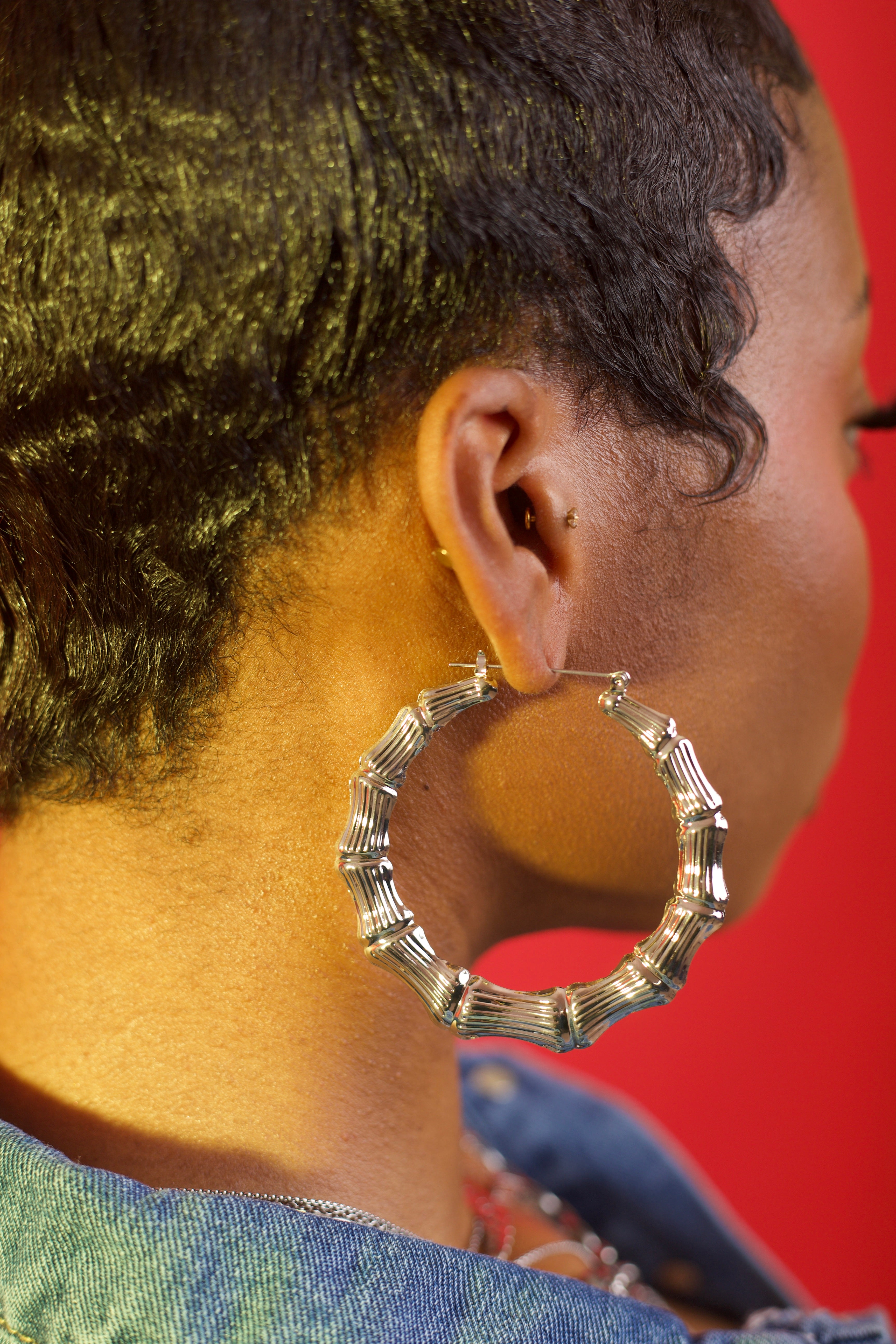 LARGE BAMBOO HOOPS SILVER